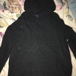 American eagle black boxy distressed hoodie